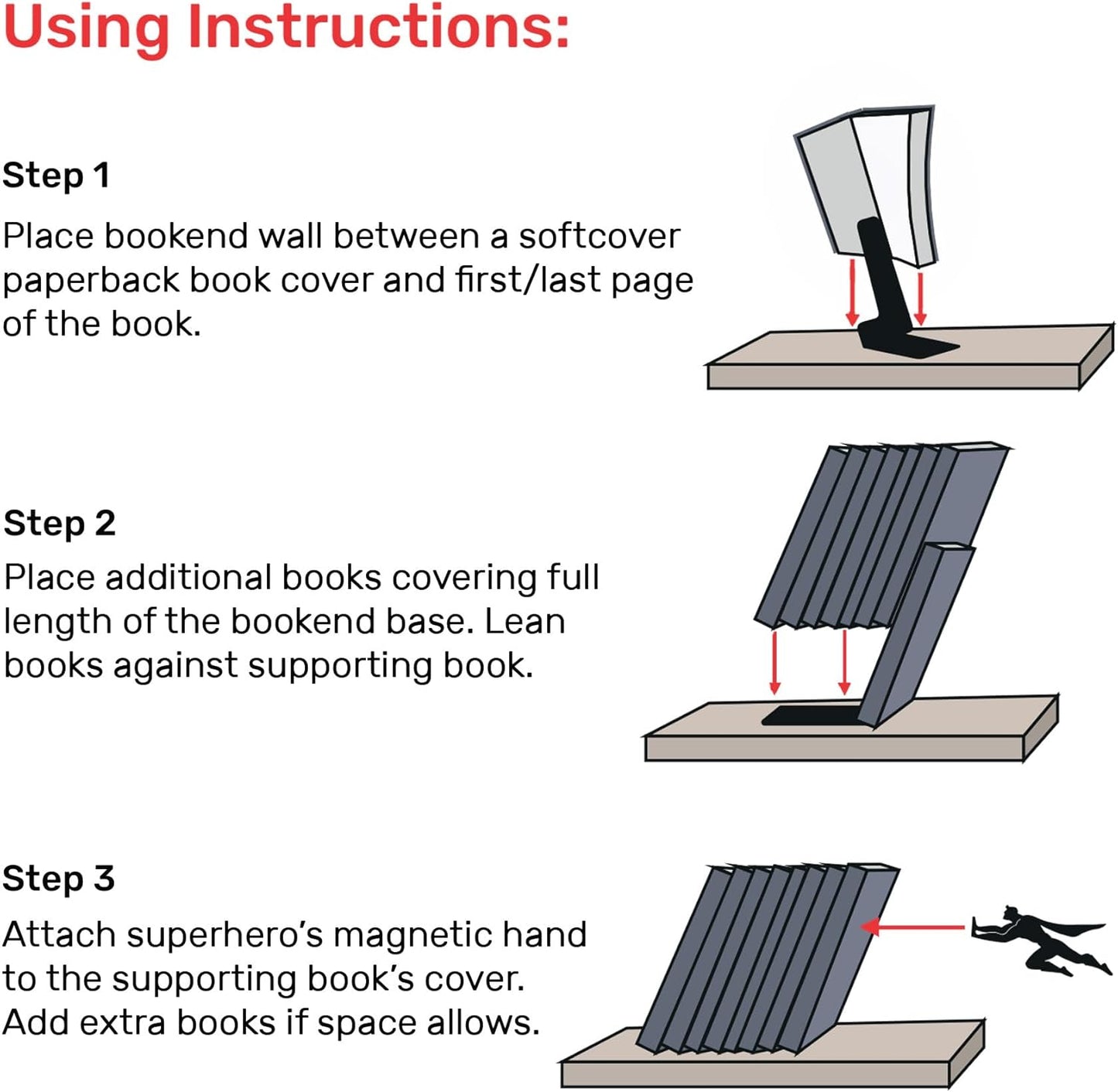 Pack Of 2 Heavy Metal Duty Hidden Bookends - Book & Hero